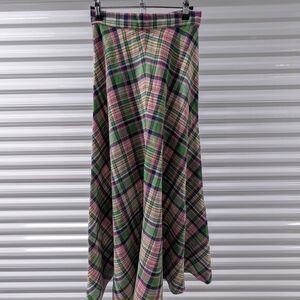 Vintage Custom Plaid A-Line Midi Skirt in Pink & Green